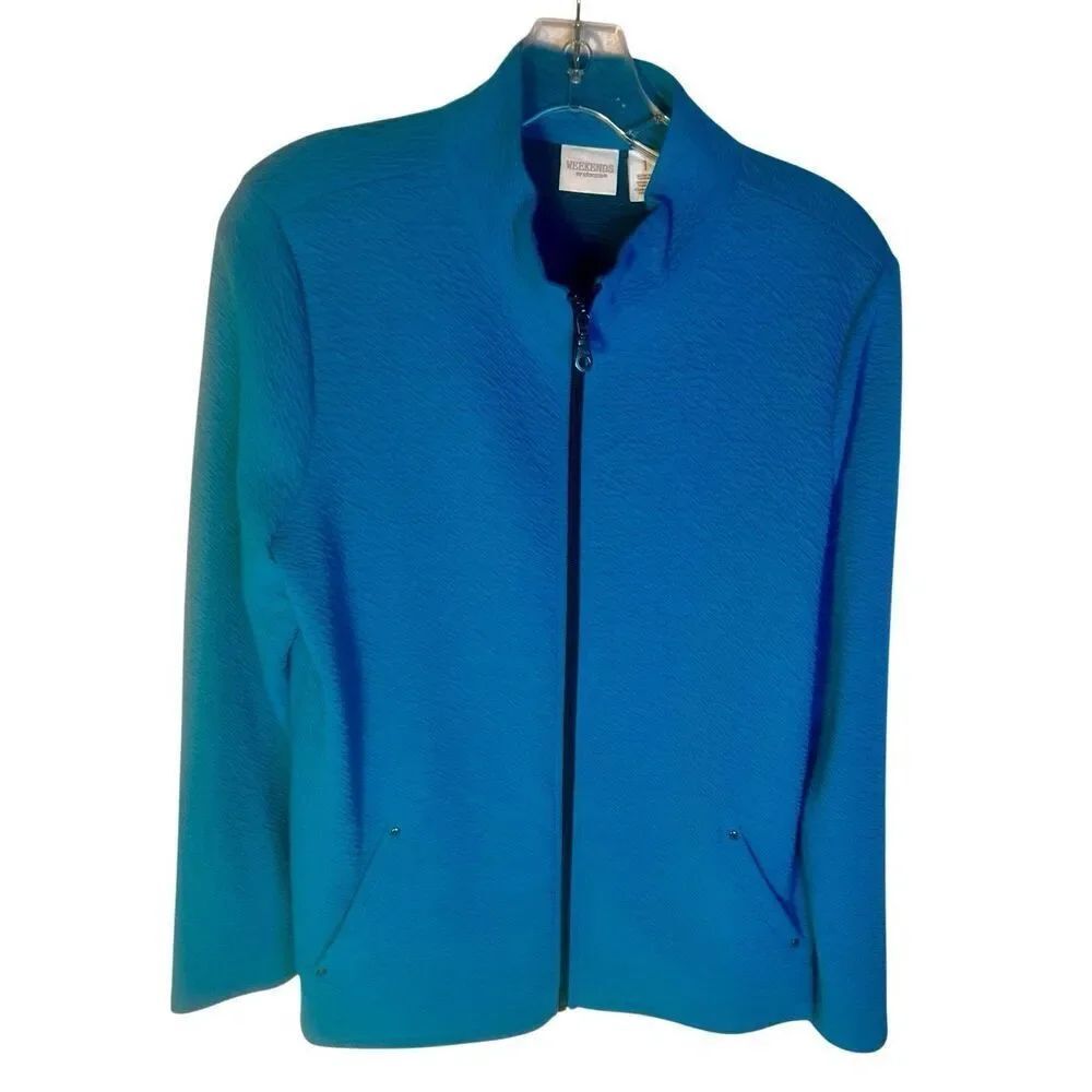 Weekends By Chicos Full Zip Jacket Size 1 Medium Teal Blue